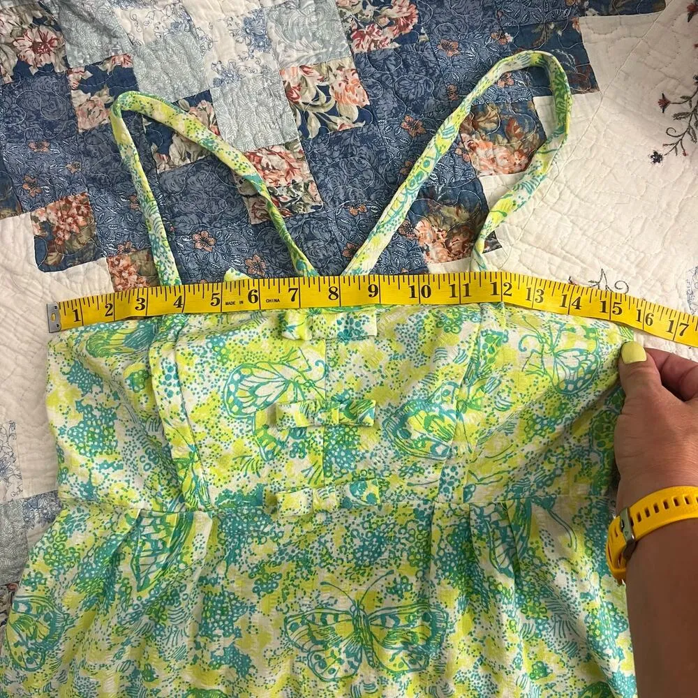 Vintage 60s Lilly Pulitzer Blue Green Daisy Butterfly Convertible Strap Sundress - Image 15