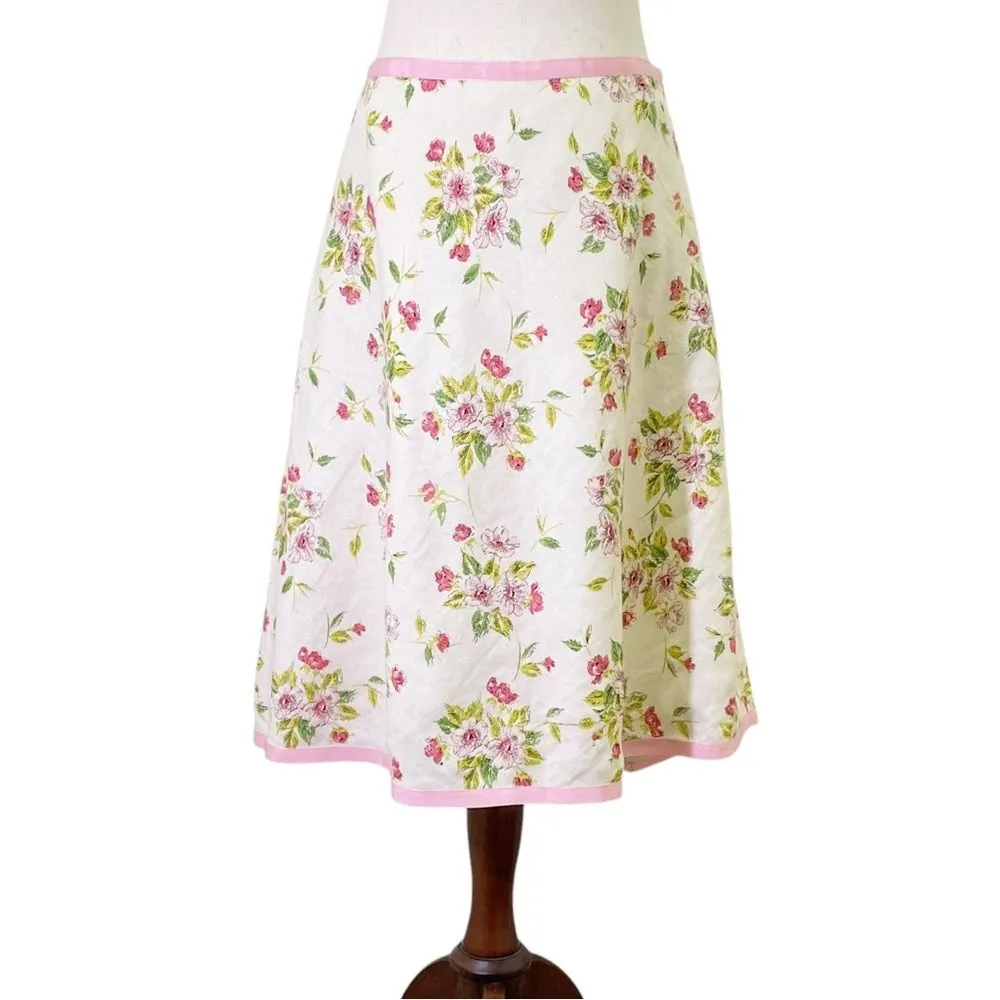 Sundance Linen Floral A-Line Skirt Size 4 Butter Yellow Pink Lace-Up Back Hi-Low - Image 6