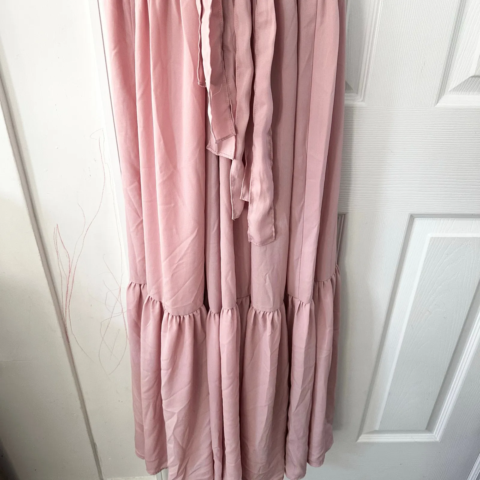Lulus Lulu’s Sunshine Bound Mauve Blush Pink Tiered Tie Braid Maxi Dress Small Wedding - Image 10
