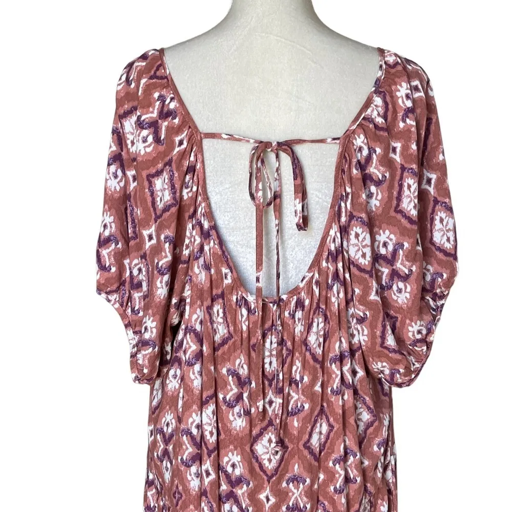 Knox Rose Women’s Tiered Bohemian Midi Dress Plus Size 1X Puff Sleeves Paisley - Image 8