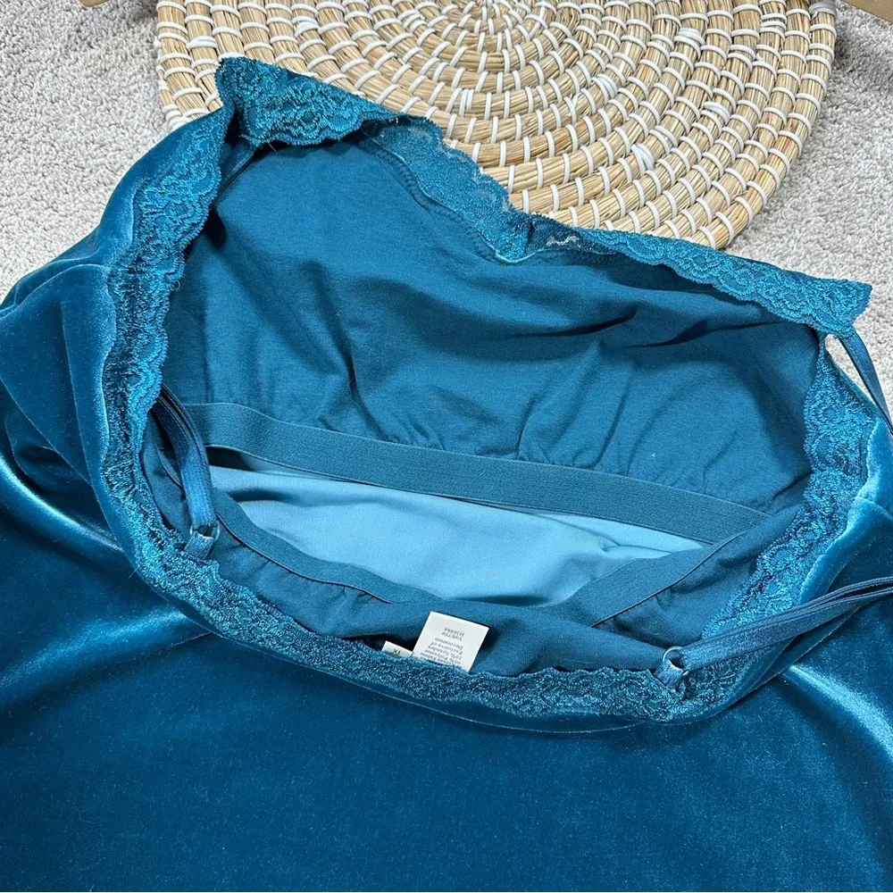 Coldwater Creek Velour Velvet Lace Trim Cami Tank Top V-Neck Fairy Green Blue 1X - Image 9