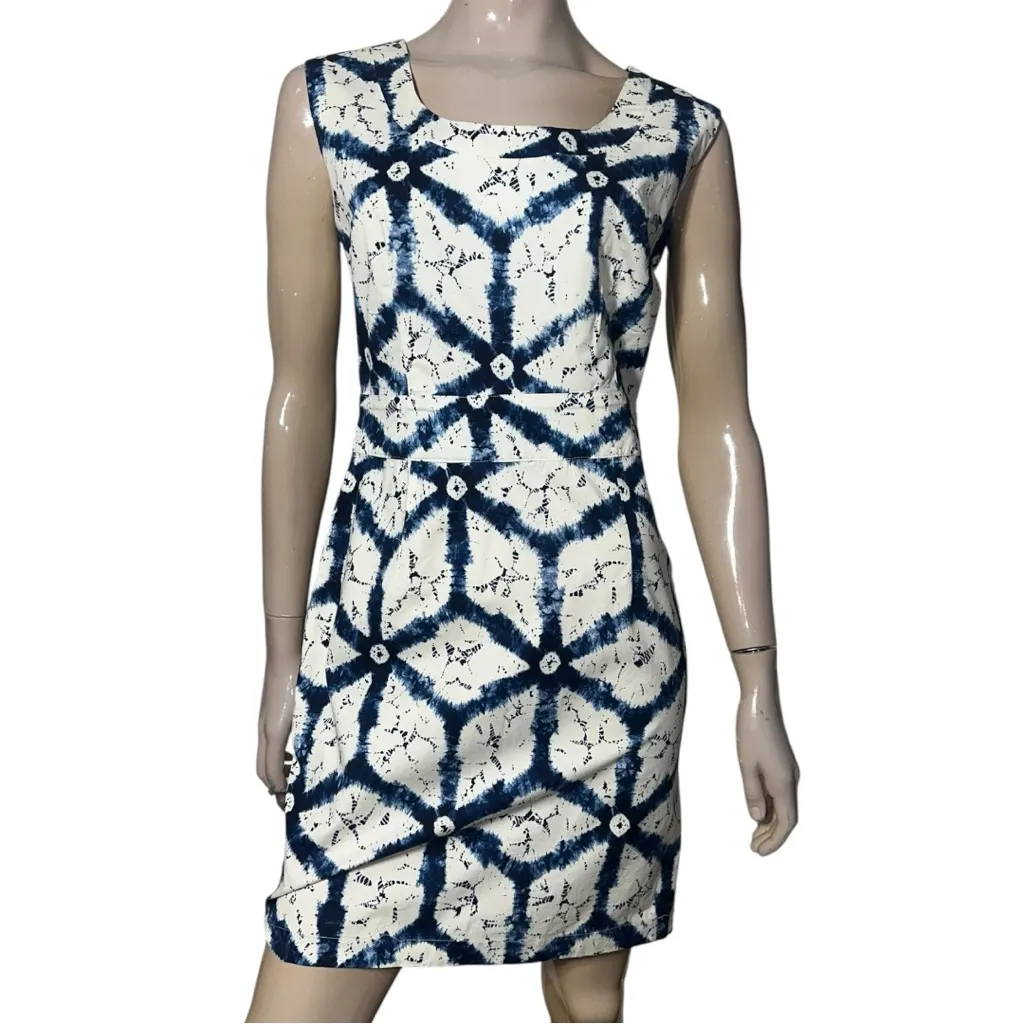Samantha S Sung Women’s Size L Blue White Todaji Print Cotton Sheath Dress Size L - Image 2