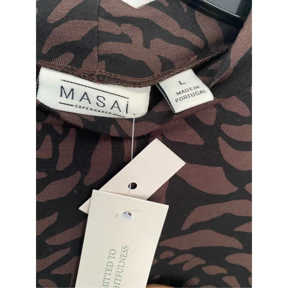 Masai Copenhagen Floral 3/4 Sleeve Mock Neck Tunic Sz L Brown Size L - Image 5