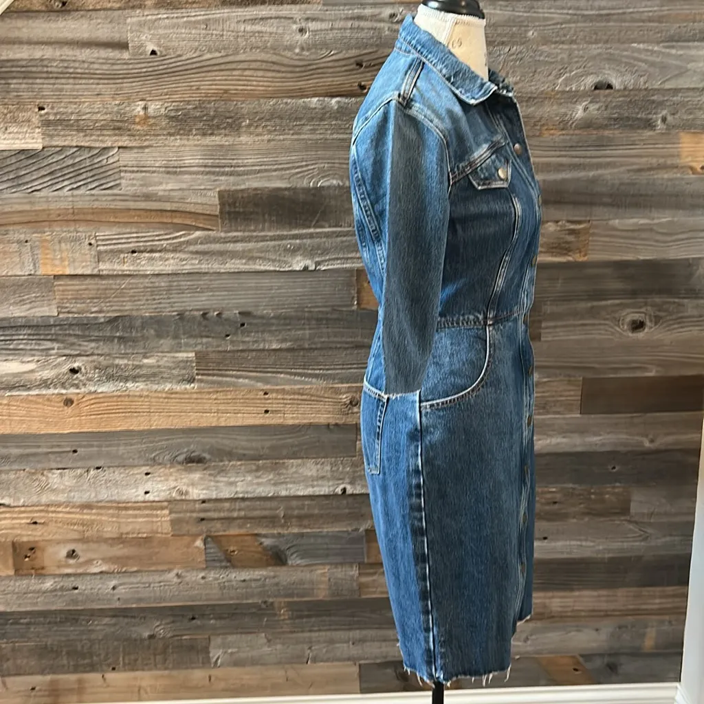 Etica Denim Snap Front 3/4 Sleeve Raw Hem Jordyn Trucker Jean Dress Size S NWT Blue - Image 3
