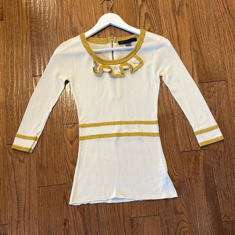 Marc Jacobs y2k gold and white trim detail sweater xs - Image 2