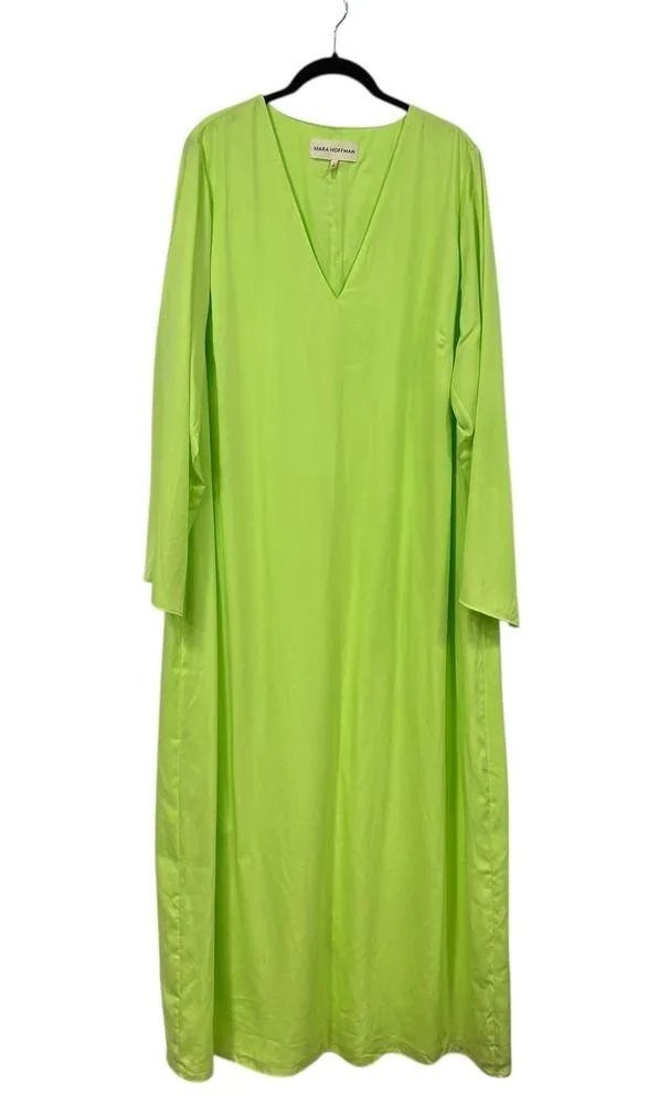 MARA HOFFMAN Naliyah V-Neck Maxi Dress Chartreuse Neon Green Bell Sleeve Size 16 - Image 3