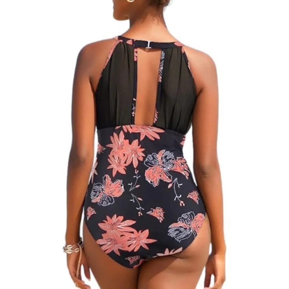 Black Floral Print Mesh V - Image 2