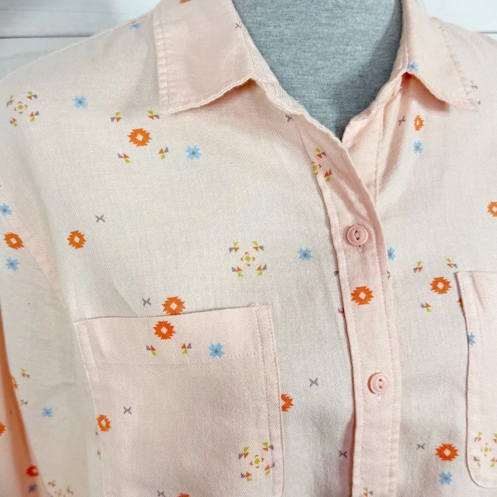 A new Approach Southwestern Print Cotton Flannel Button Up Shirt Peach Large - Image 5