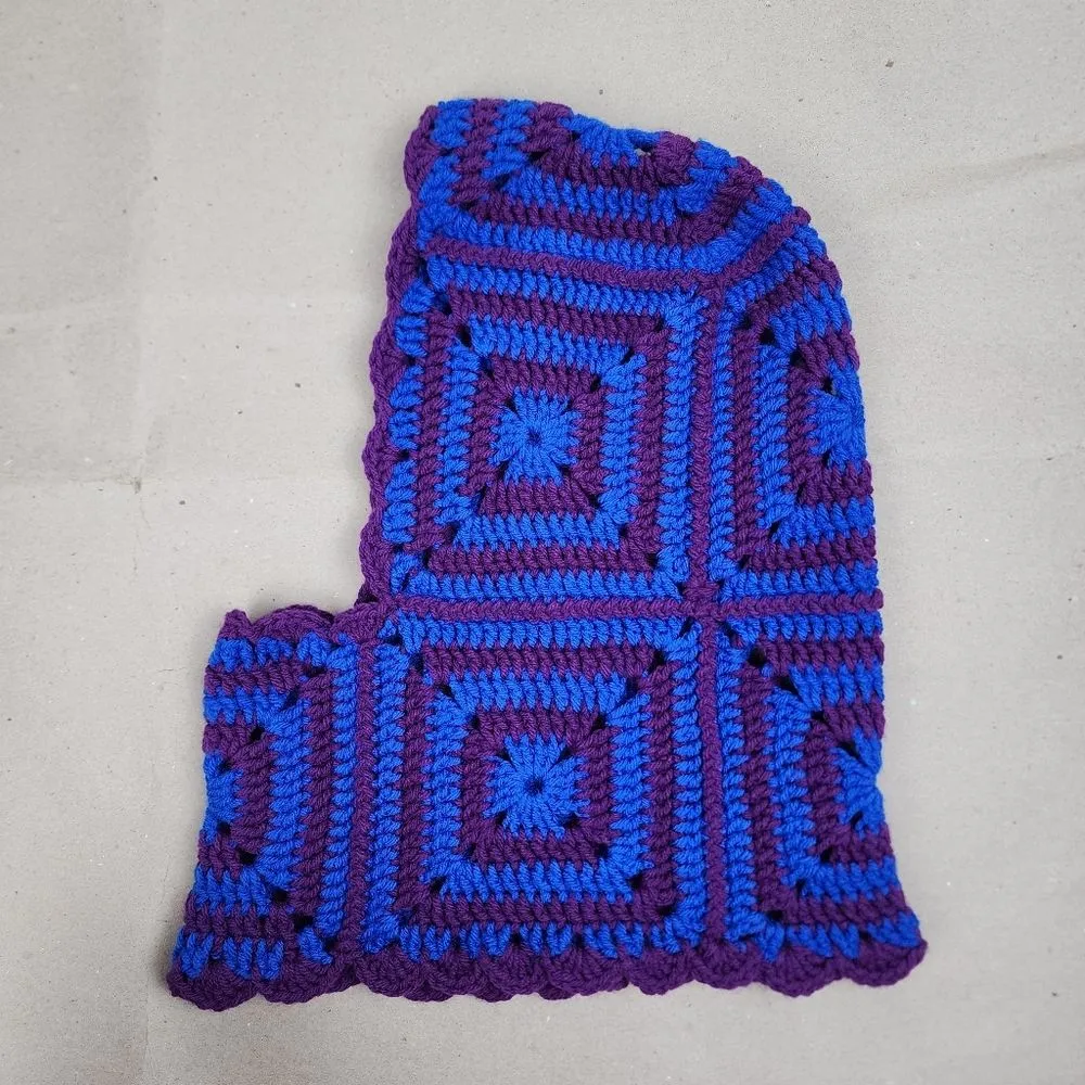 New Crochet Handmade Balaclava Granny Square Blue Purple hat beanie head warmer - Image 11