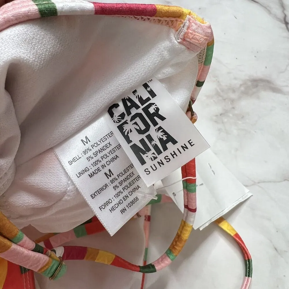 CALIFORNIA SUNSHINE Juniors Multi Color Stripe Bandeau Swimsuit Top M New - Image 5