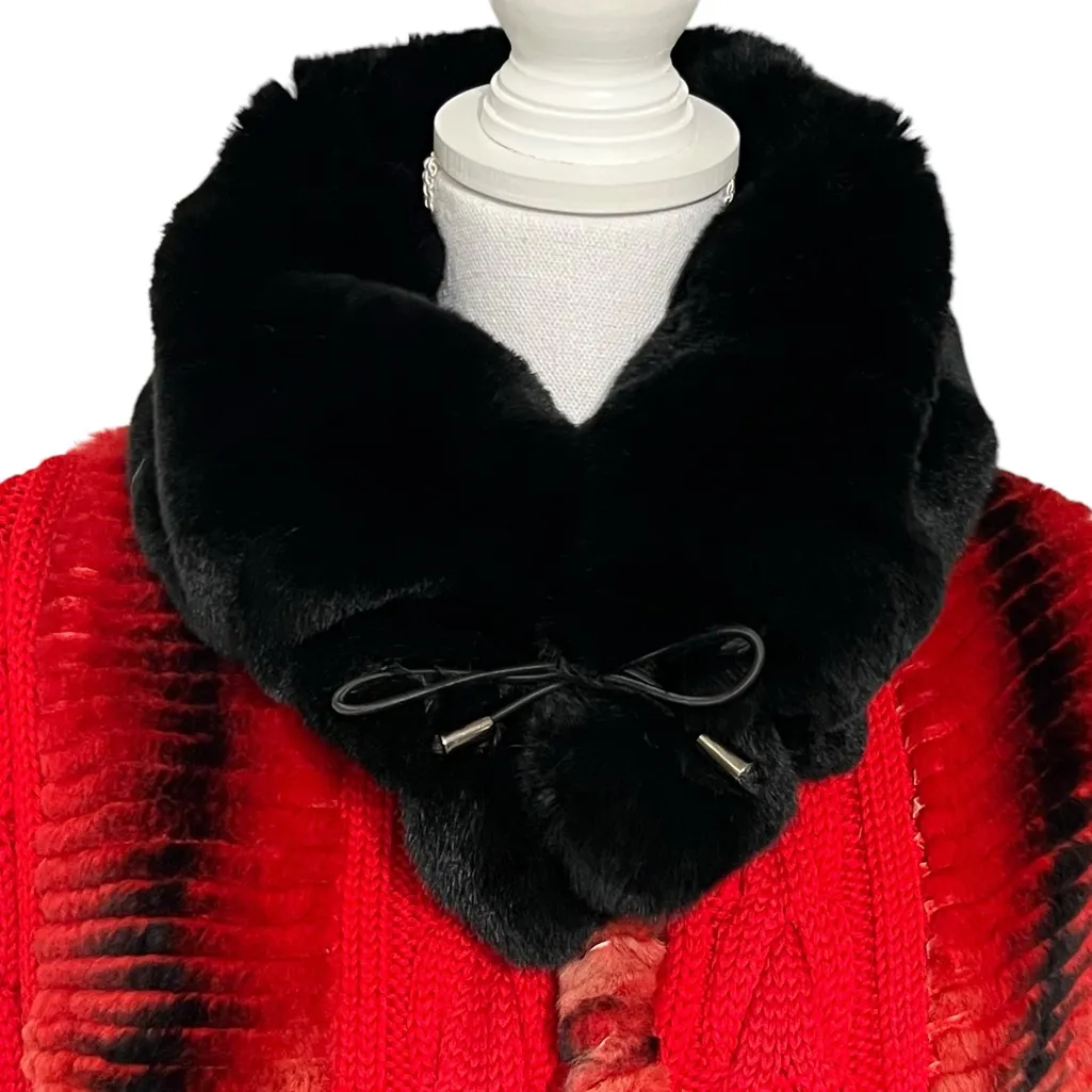 Sheared Dyed Real Rex Rabbit Fur Cable Knit Wool Sweater Jacket Size 8 Womens Red - Image 3
