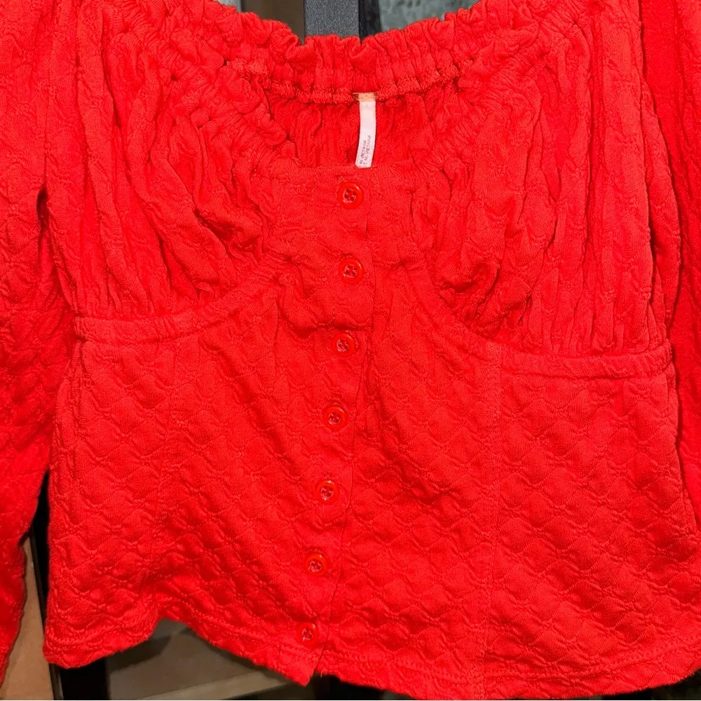 Free People ladybug top corset sweetheart long sleeve crop textured knit fire - Image 5