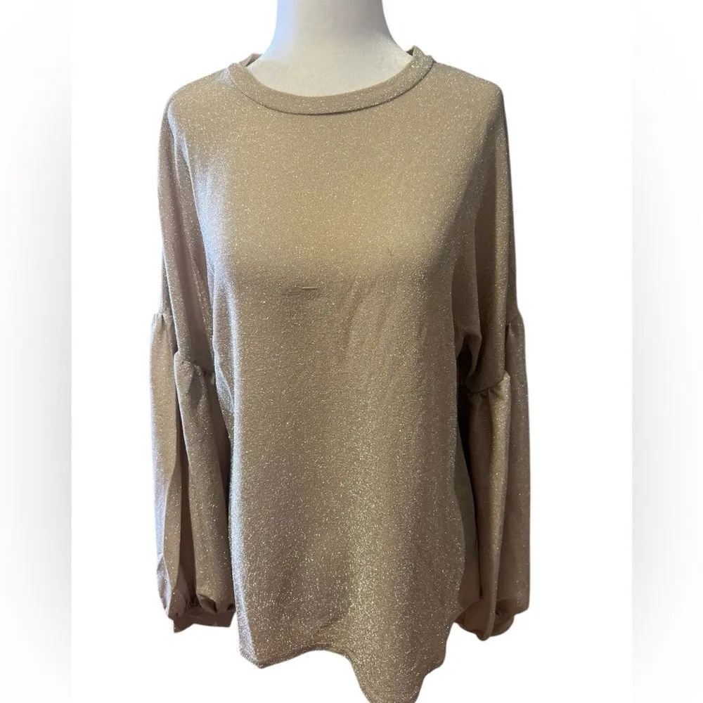 NWT Hayden women's long sleeve sparkle gold‎ top with balloon sleeves size small - Image 2