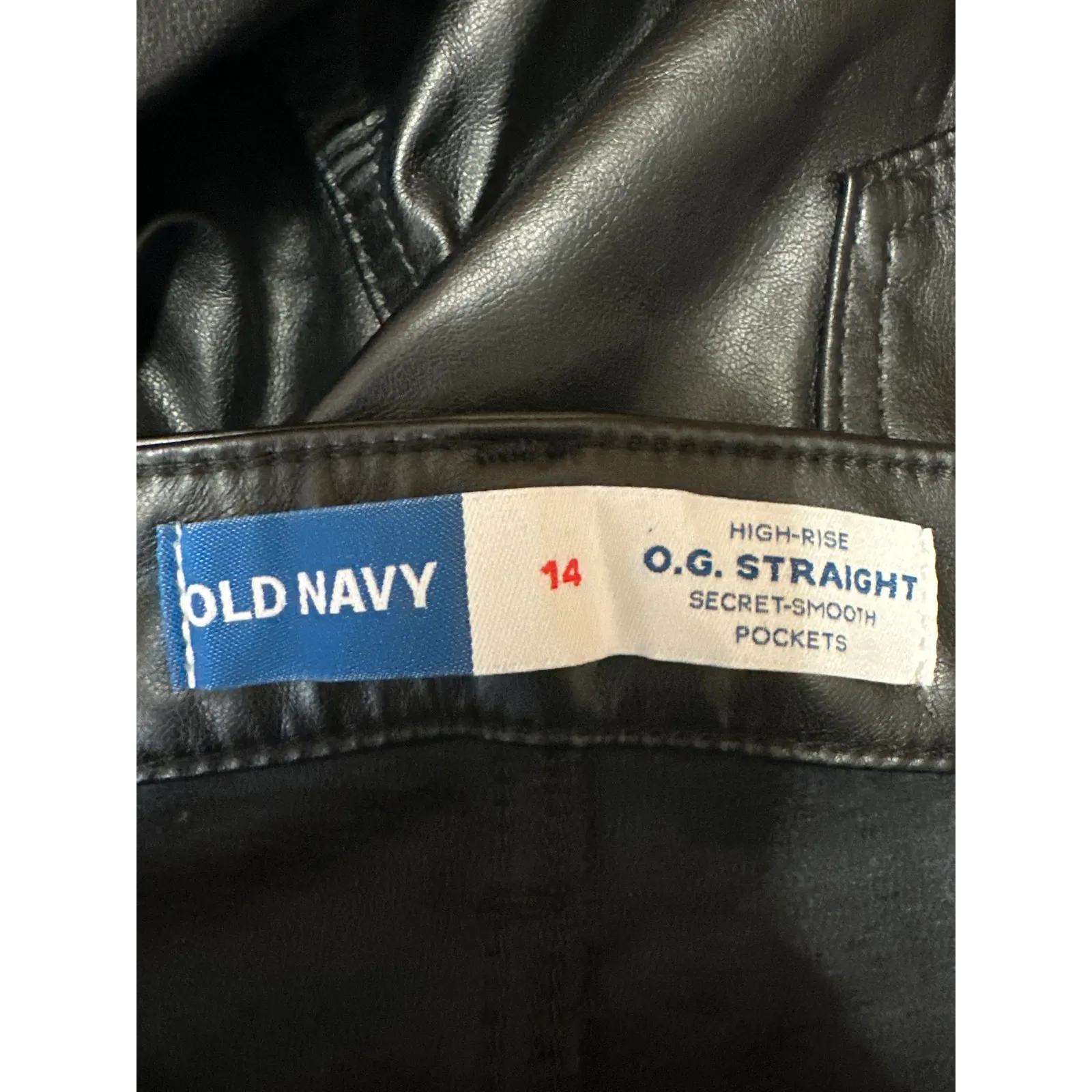 NEW Old Navy Black Faux Vegan Leather High Waist Straight Leg Trousers Pants 14 - Image 4