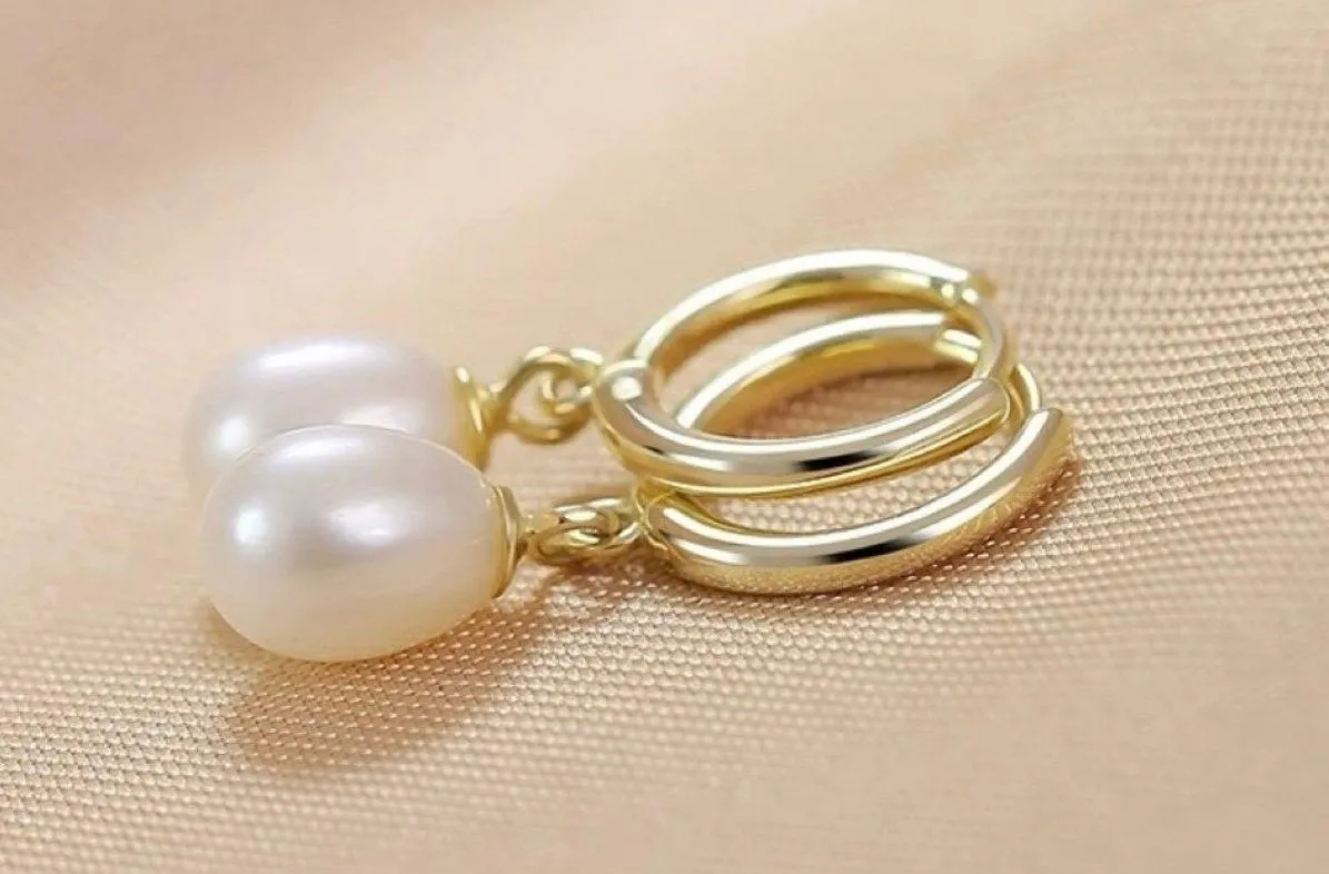 White Pearl Dangle Drop Earrings for Women Gold - Image 3