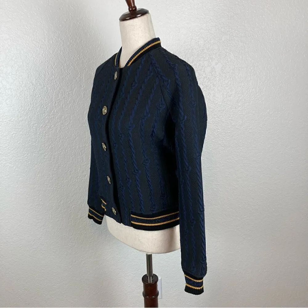 3.1 Phillip Lim Brocade cable print Varsity Bomber black & blue jacket RARE 2 - Image 4