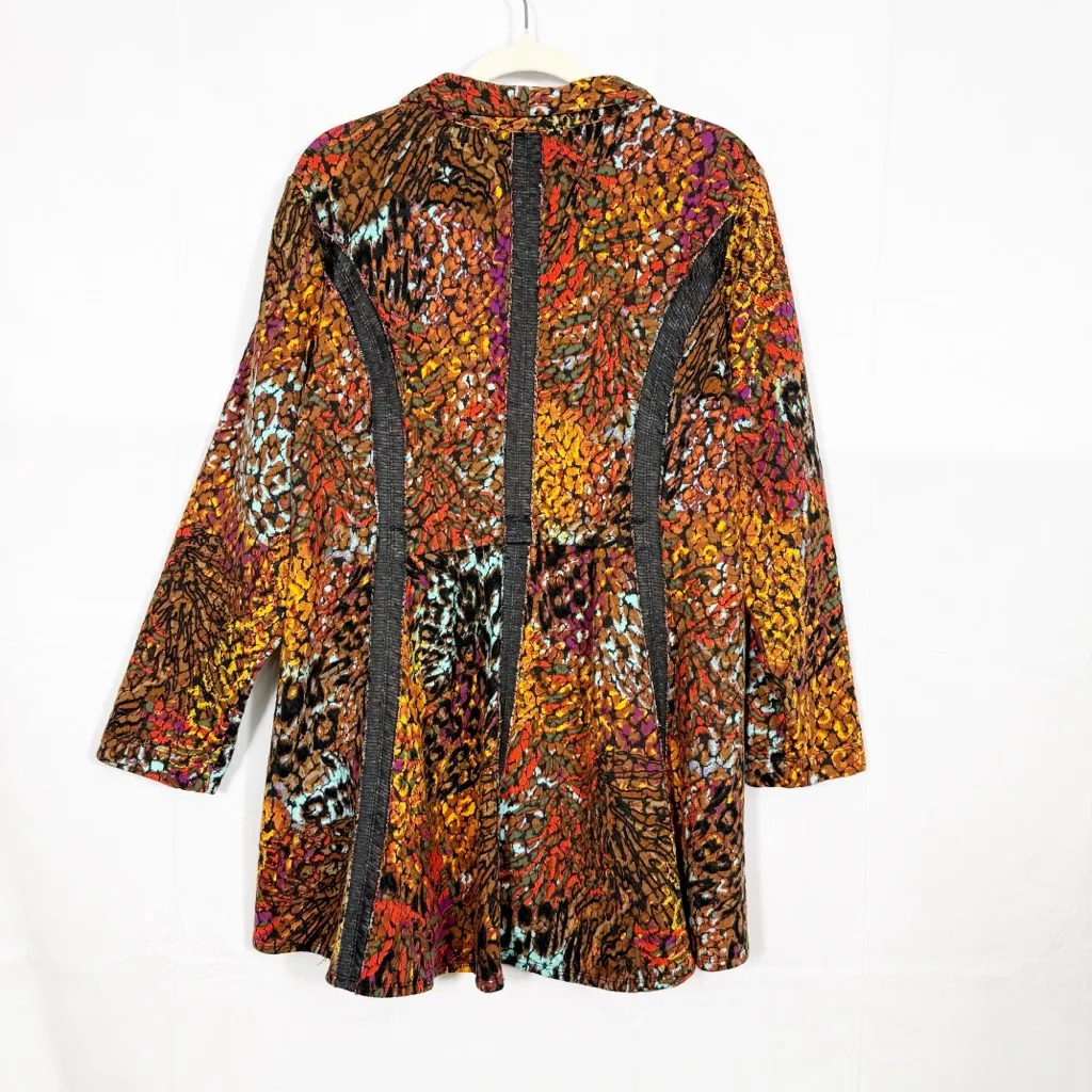 Ali Miles Bohemian Lagenlook Mixed Animal Floral Print Earth Tone Jacket Blazer Size M - Image 3