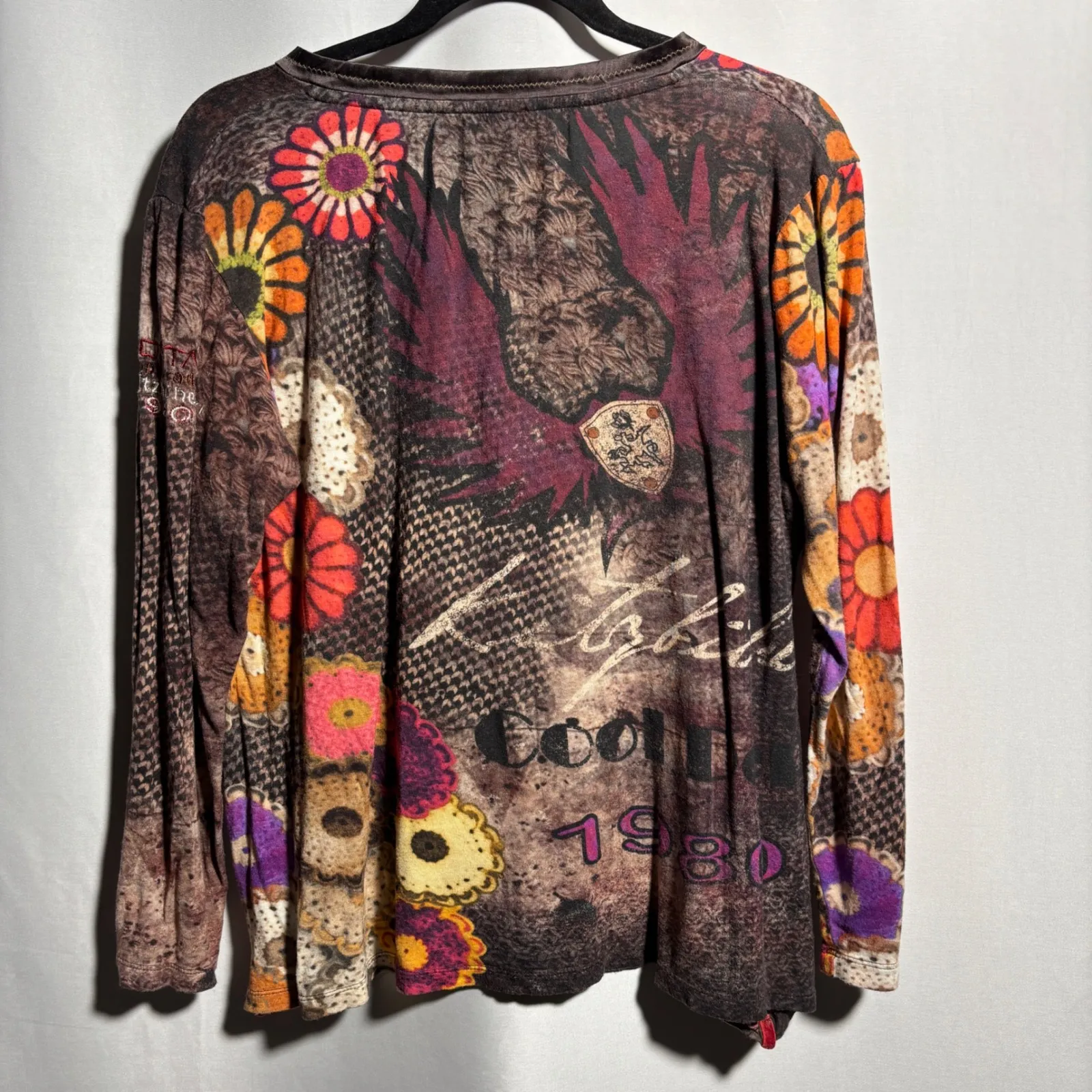 Sportalm Kitzbuhel Womens Graphic Print Long Sleeve Shirt Y2K Floral‎ XXL SEE Brown - Image 2