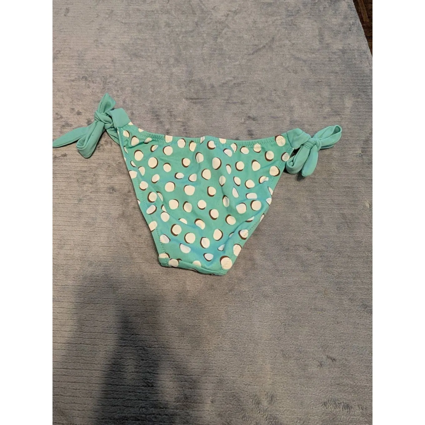 Victoria's Secret Bikini Bottom XS Polka Dot Adjustable Tie Side Swim Aqua White - Image 3