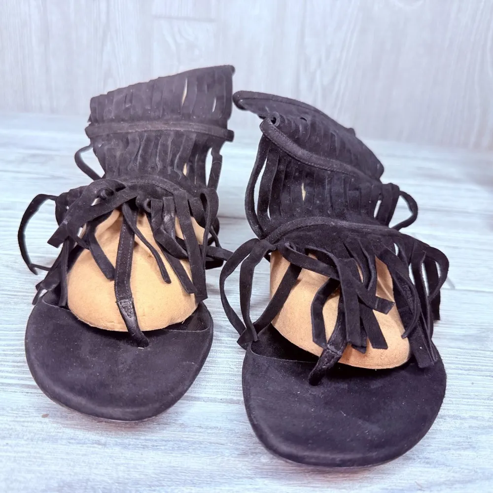 New Authentic Gucci Becky Suede Fringe Flat Thong Sandals ankle buckle gladiator - Image 4