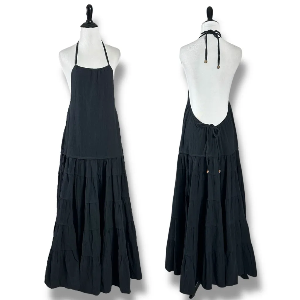 Free People Bohemian Tiered Somewhere Sunny Drop Waist Maxi Dress Black XS NWT - Image 5