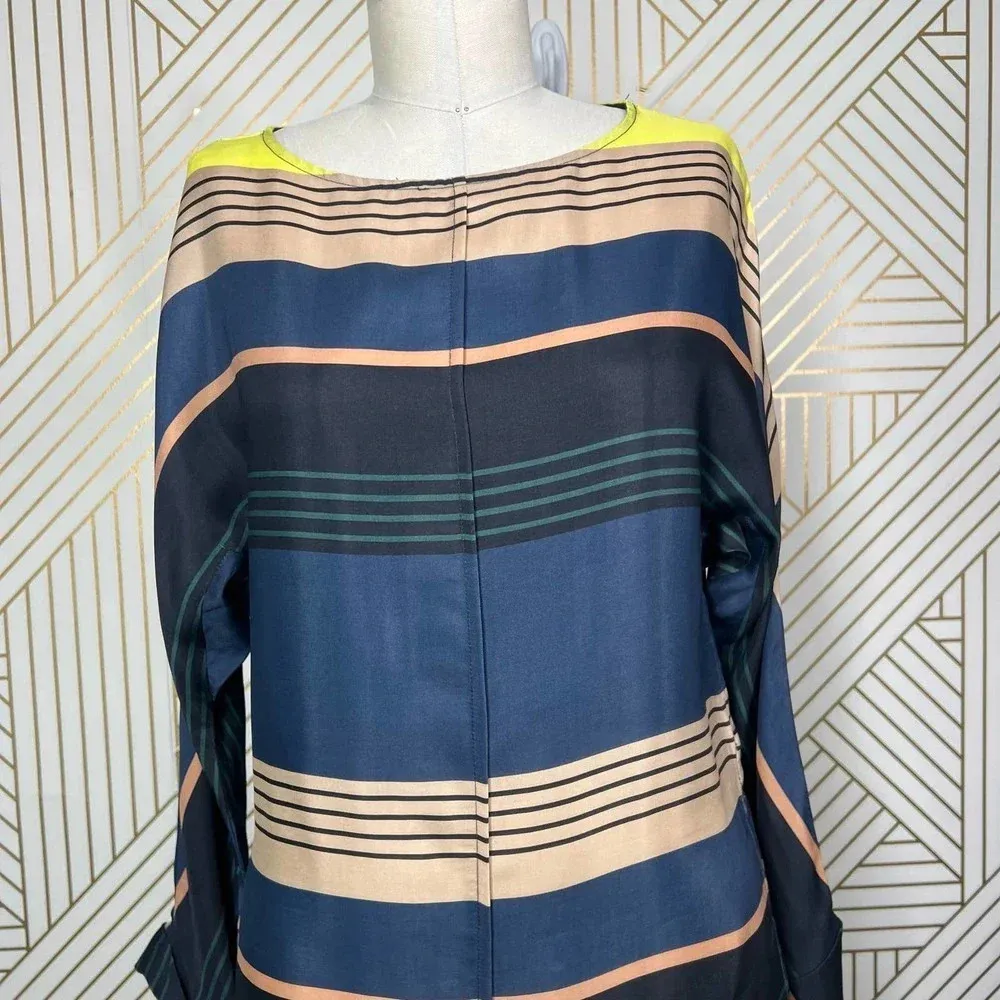 Apiece Apart Long Tunic Top Side Slits Coverup Colorful Striped Navy Blue Size 0 - Image 6