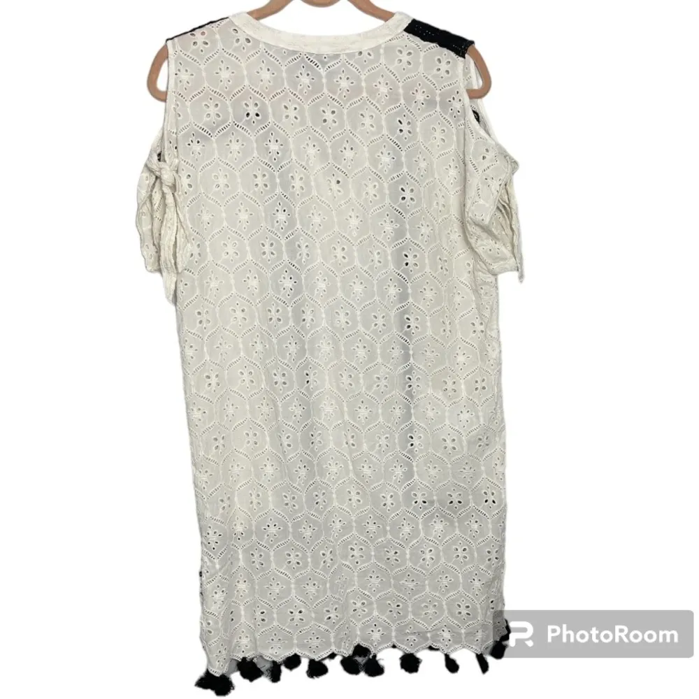 Hemant & Nandita Ivory And Black Eyelet Tunic Dress Size XS - Image 5