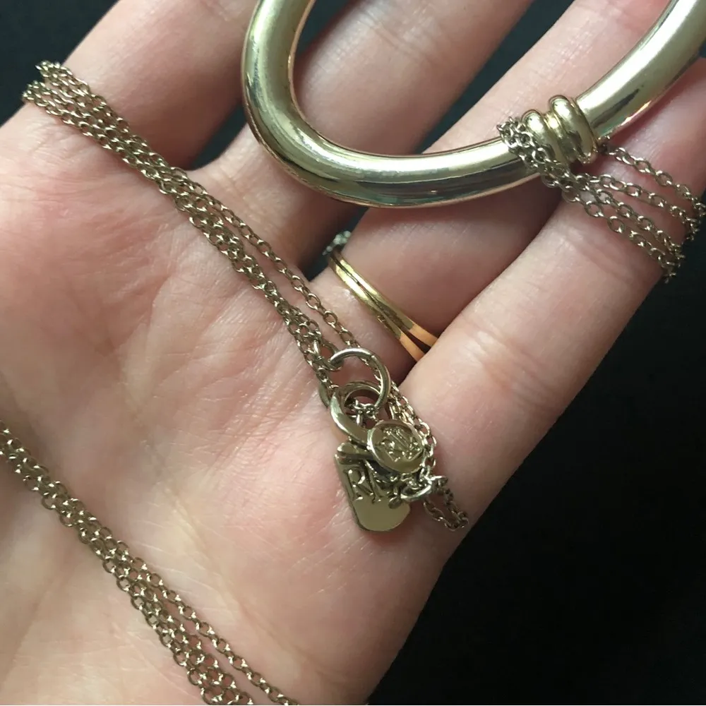 Lauren Ralph Lauren light gold tone LONG double chain necklace with pendant - Image 6