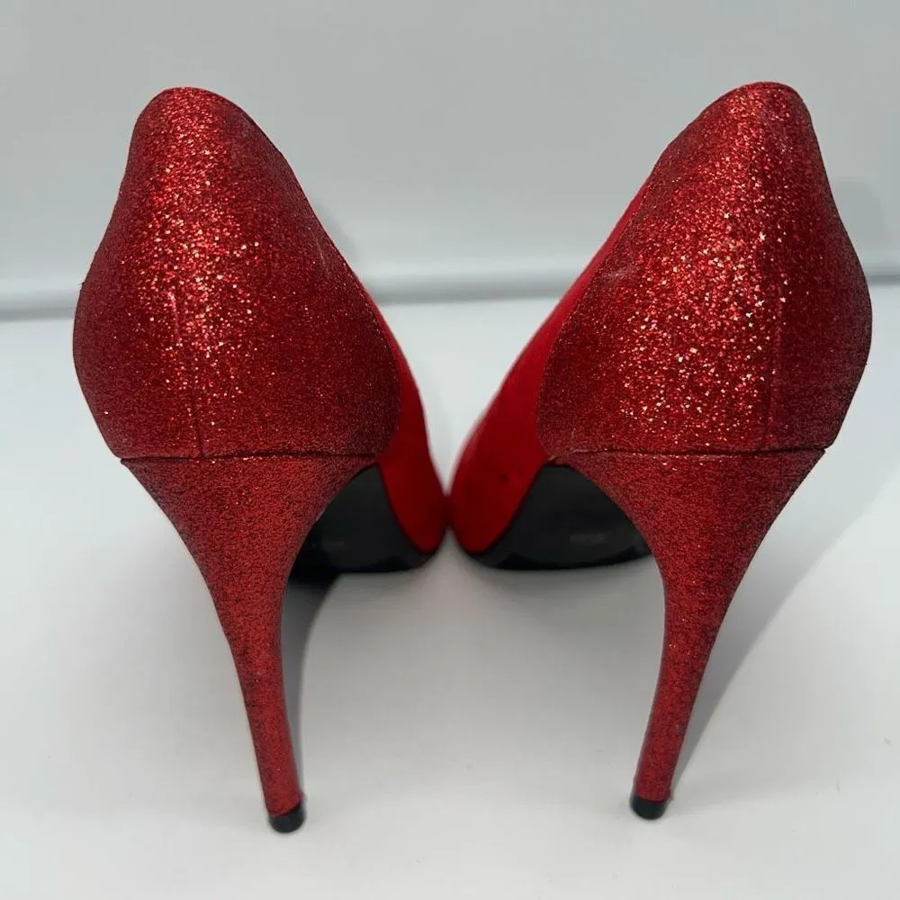 Marc‎ Fisher Red Suede and Sparkle Glitter Pointy Toe Pumps - Image 3