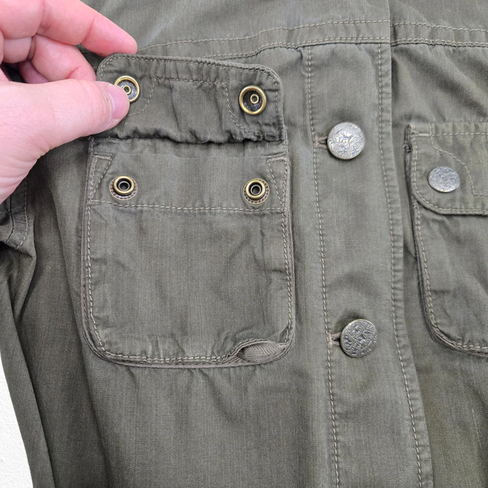 J. Crew Olive Green Utility Jacket Silk Blend Belted Military Style Size Small - Image 6