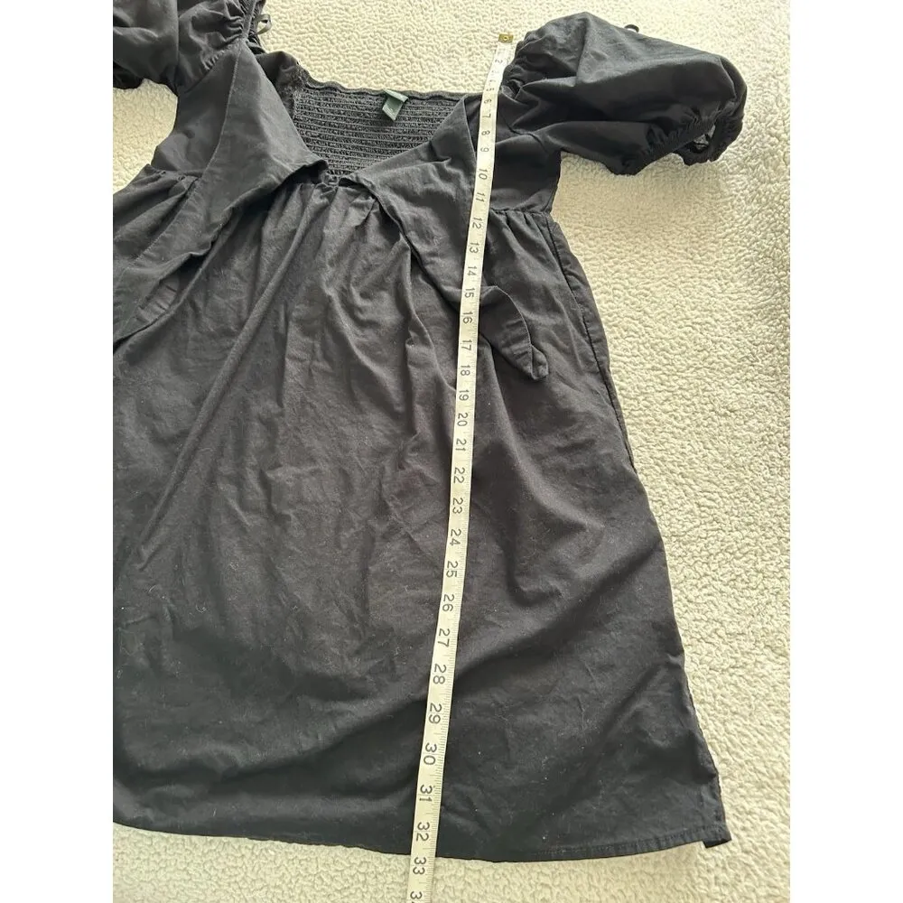 Wild Fable Black Puff Sleeve Mini Dress Tie Front Smocked Back Size M - Image 12