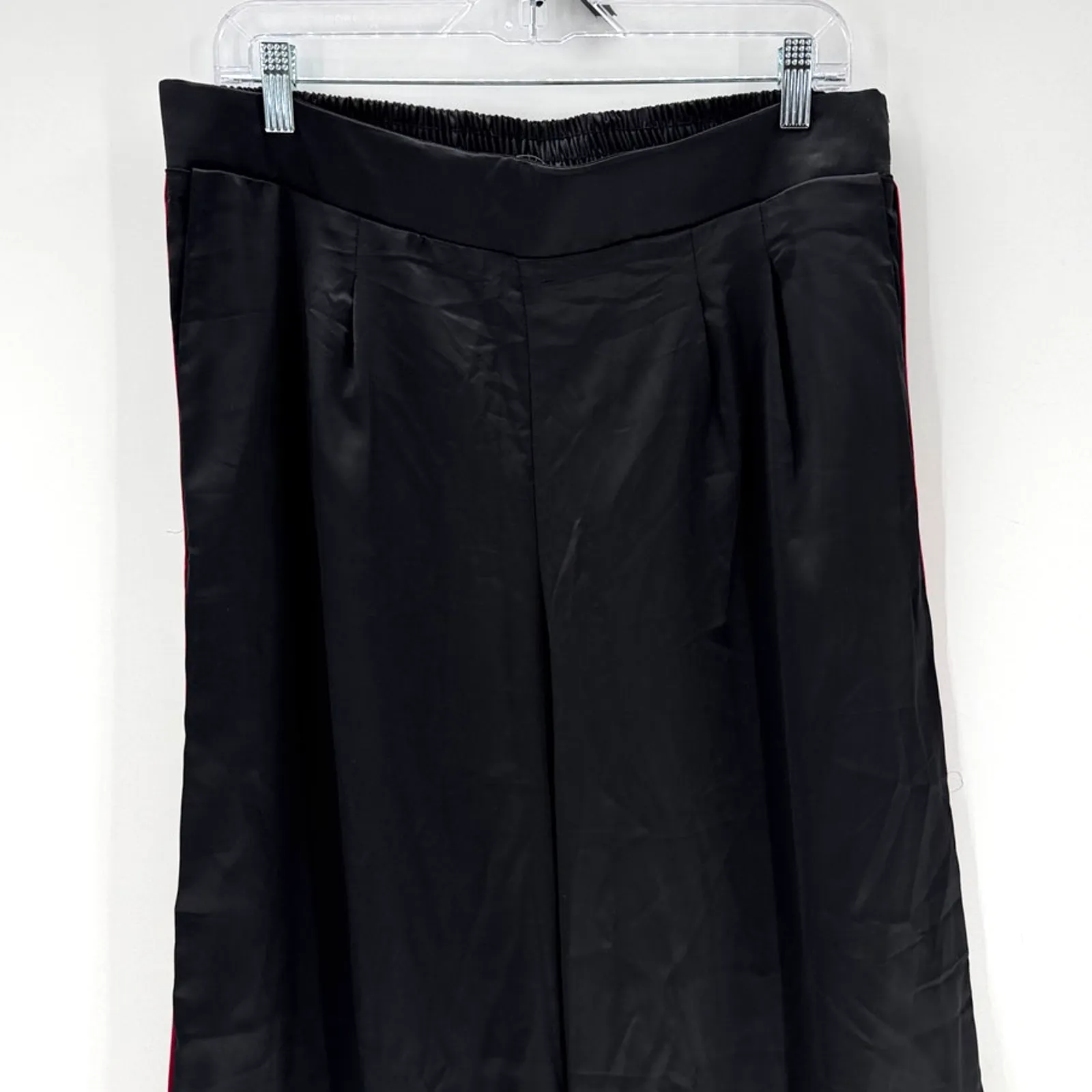 Torrid Wide Leg High-Rise Pull-On Satin Pants in black pink piping 0/L formal - Image 4