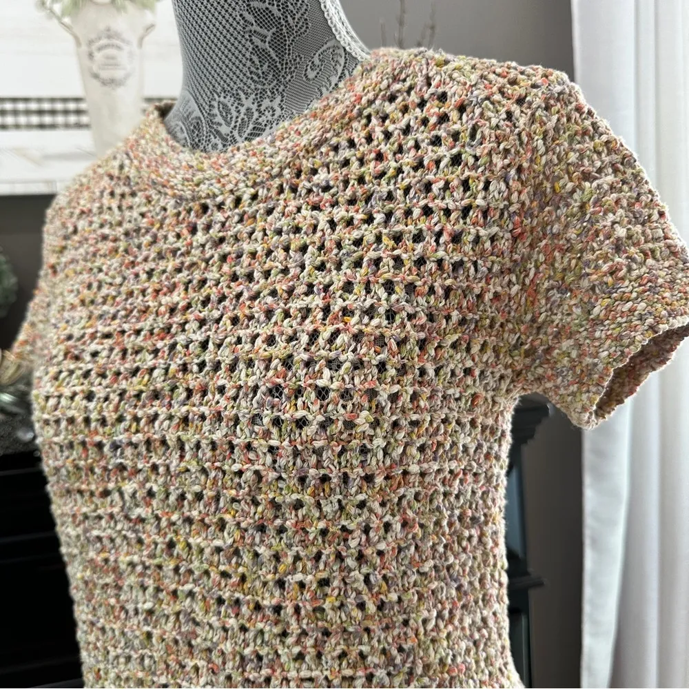 Cabi Multicolor Bouclé Knit Short Sleeve Summer Sweater Size M - Image 4