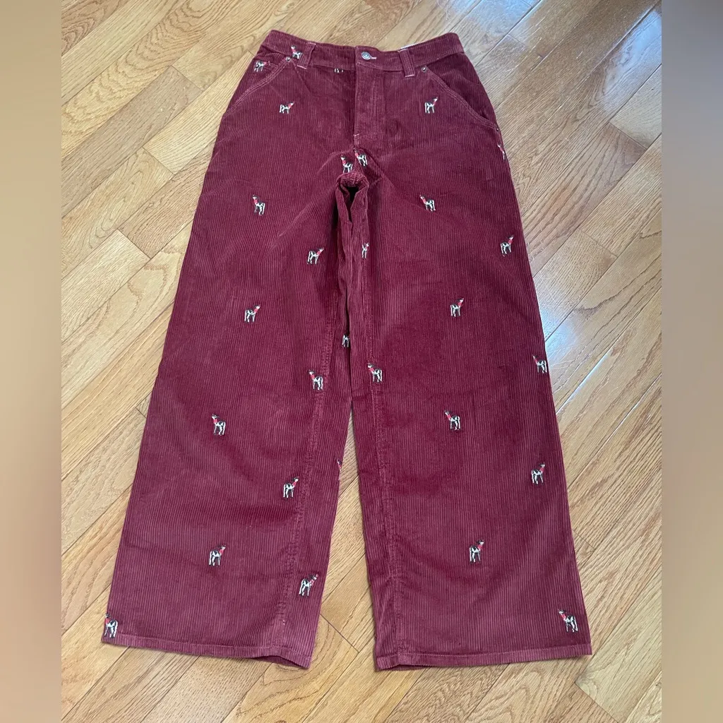 We The Free Free People FP Clifton Cord Wide Leg Jeans Rusty Red reindeer Sz 25 - Image 5