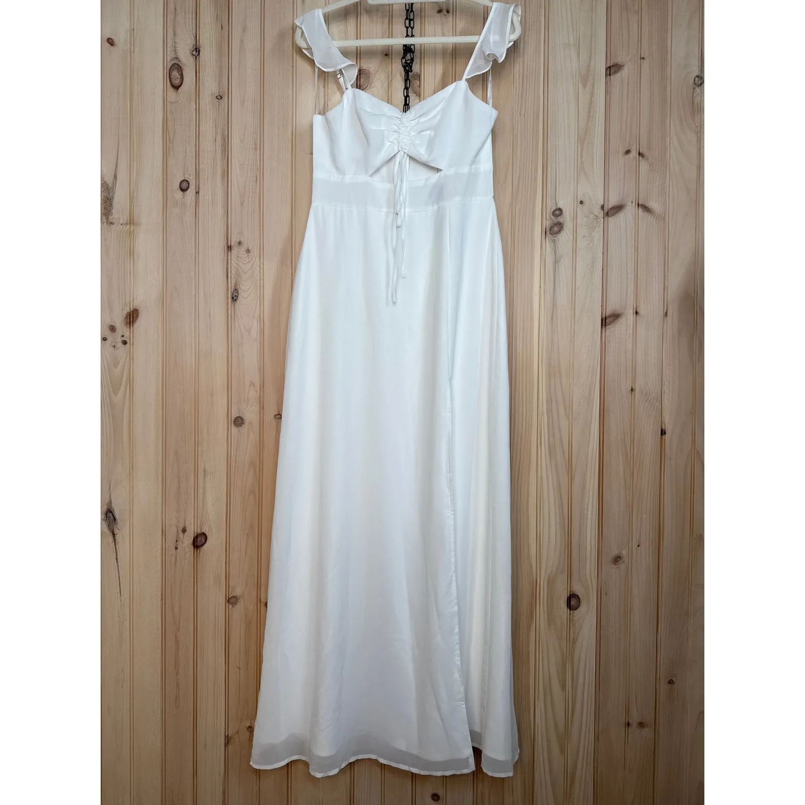 NWT Lulus The Way to Love White Ruffled Maxi Dress Resortwear Cut Out Size S - Image 4