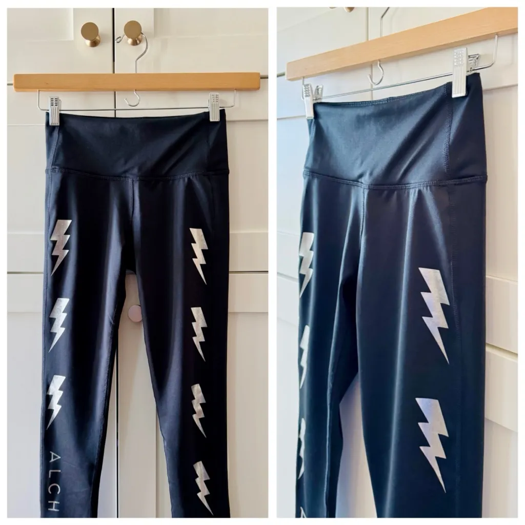 ALCHEMY Black Active 365 Leggings, Silver Metallic Lighting Bolt Contrast sz. XS - Image 4