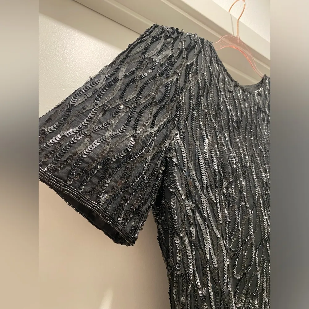 VTG 80s Stenay Black Sequin Formal Cocktail Party Above Knee Short Sleeve Dress Size 10 - Image 9