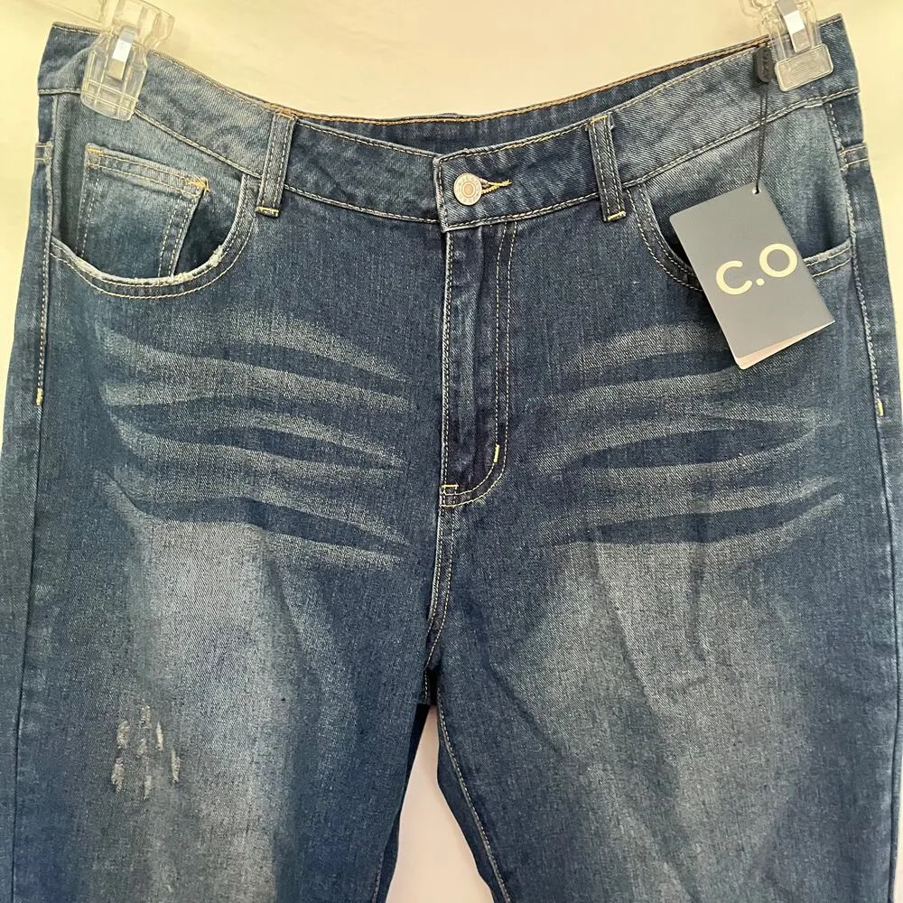 C.O.Z.Y Straight Leg Womens Jeans Size XL Denim Medium wash Light Distress New - Image 3