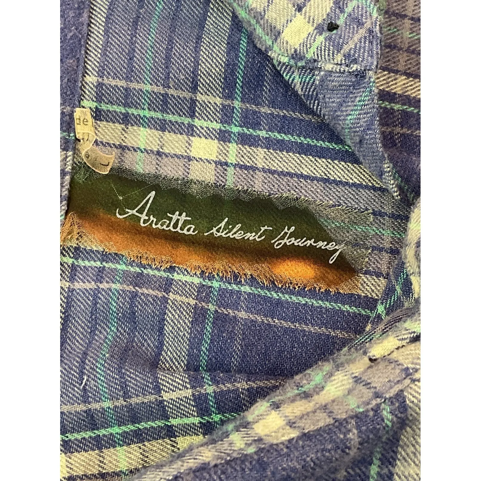 Aratta Silent Journey Blue Plaid Floral Patchwork Long Sleeve Shirt Dress L Size L - Image 5