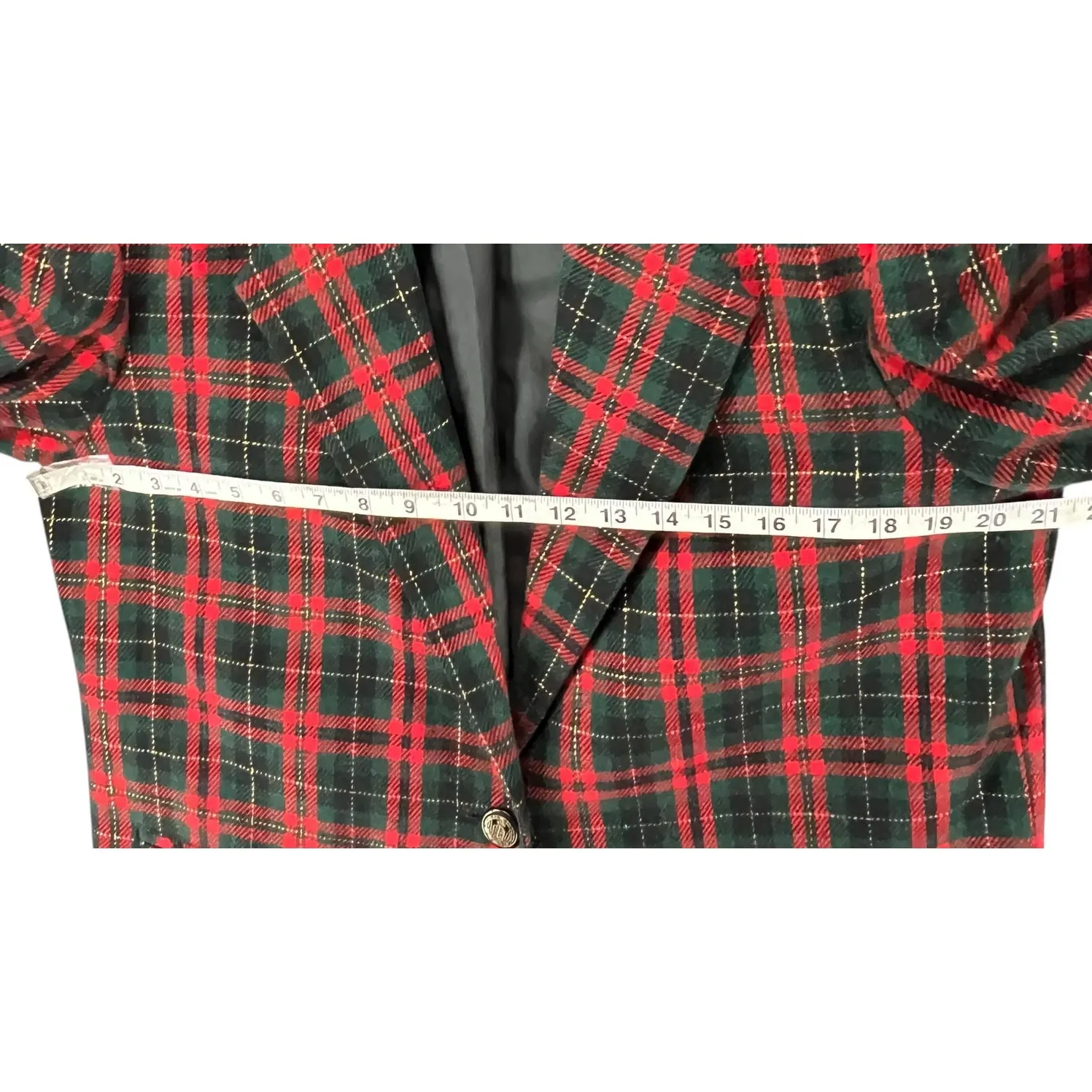 Vintage Sag Harbor Blazer 14 Tartan Plaid Wool Blend Velvet Collar Retro Holiday - Image 9