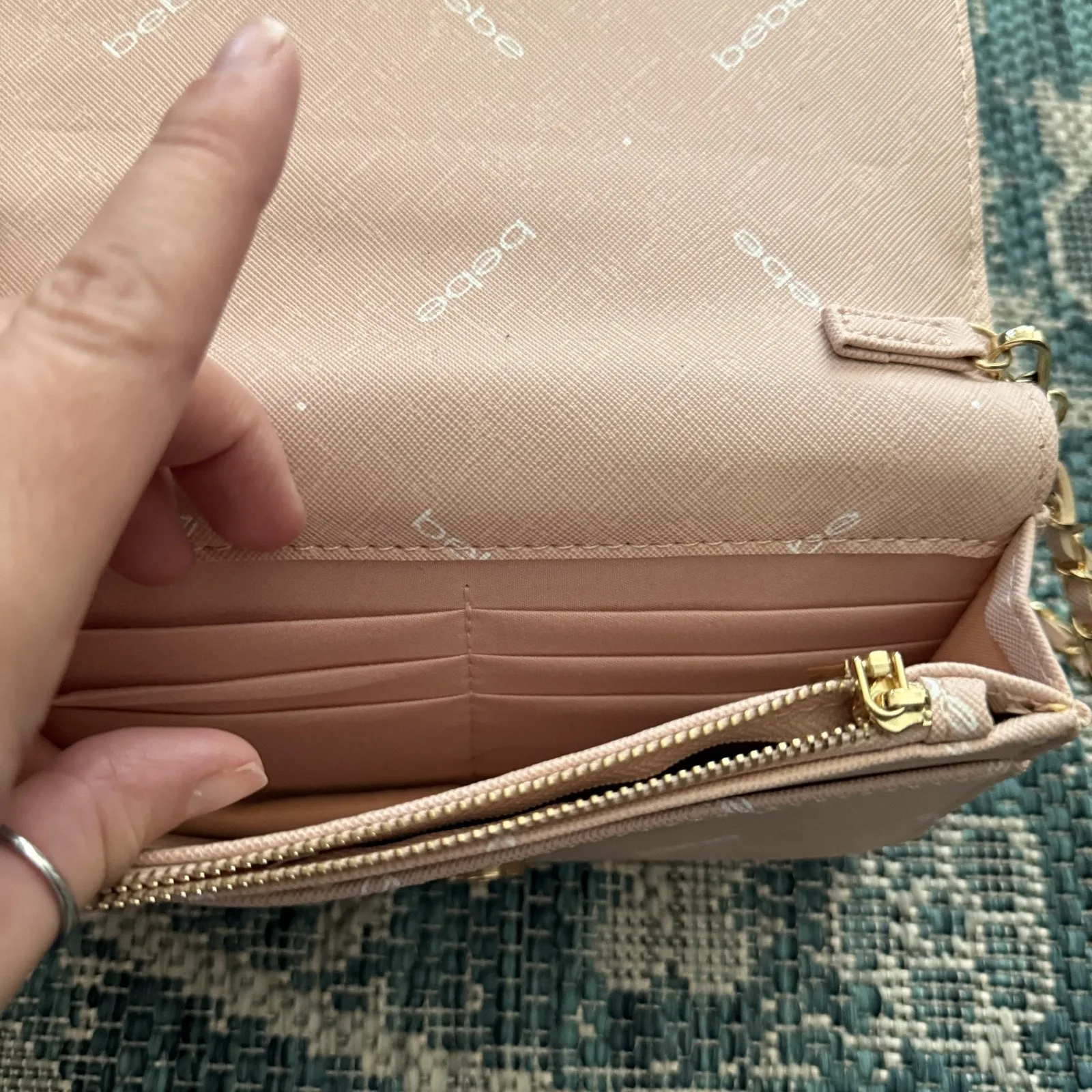 Bebe Crossbody‎ Bag Y2k Small Faux Leather Gold Chain Wallet Purse Embossed - Image 6