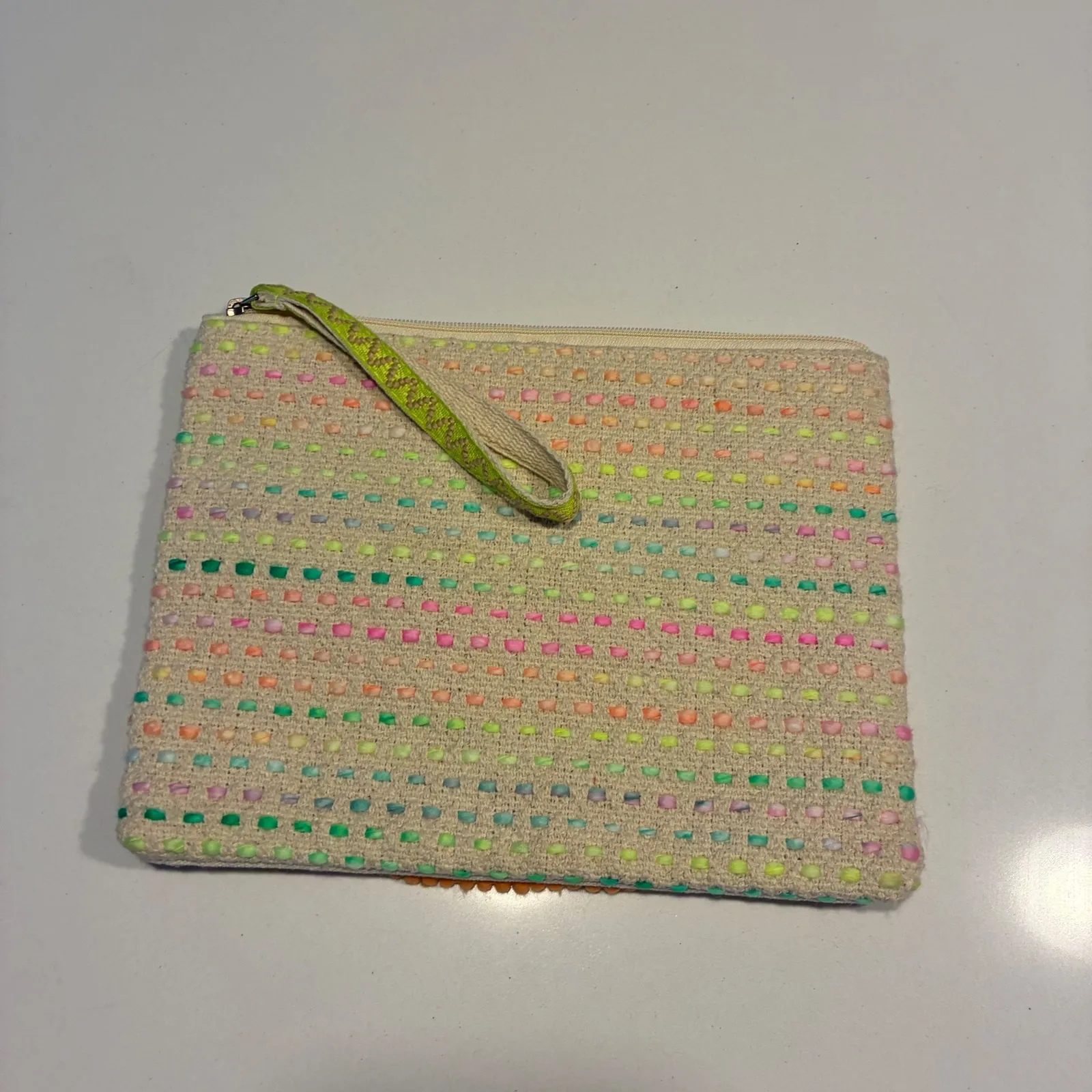 AMERICA & BEYOND Boho Beaded Sequin Clutch Wristlet Pouch Neon Rainbow Festival Yellow - Image 6