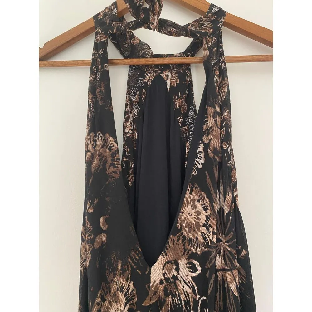 Free People Black Katerina Floral Halter Neck Mini Dress $128 EUC Revolve Large - Image 12