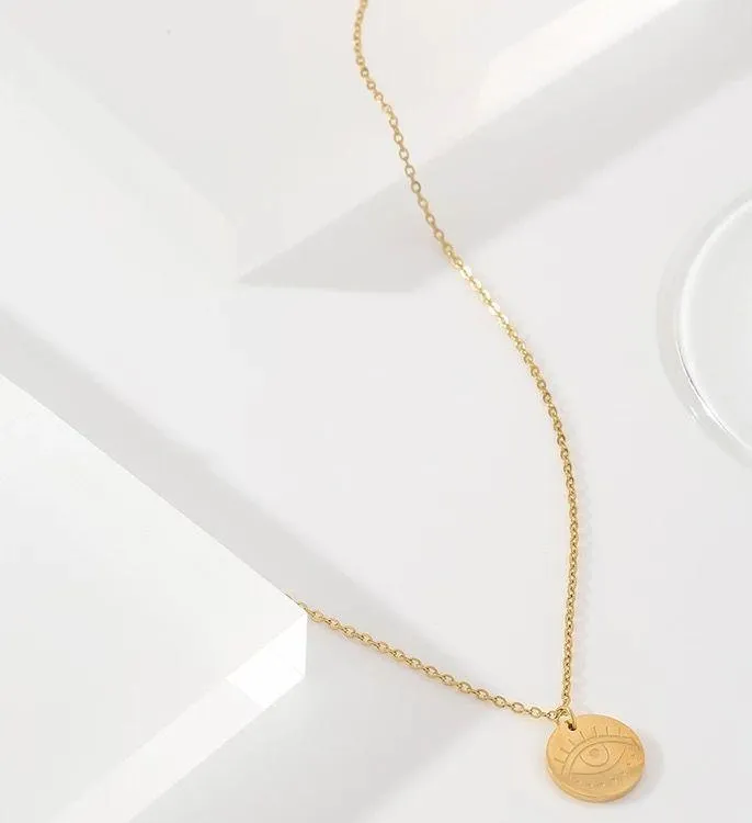 Stainless Steel Round Eye Pendant Necklace Gold - Image 2