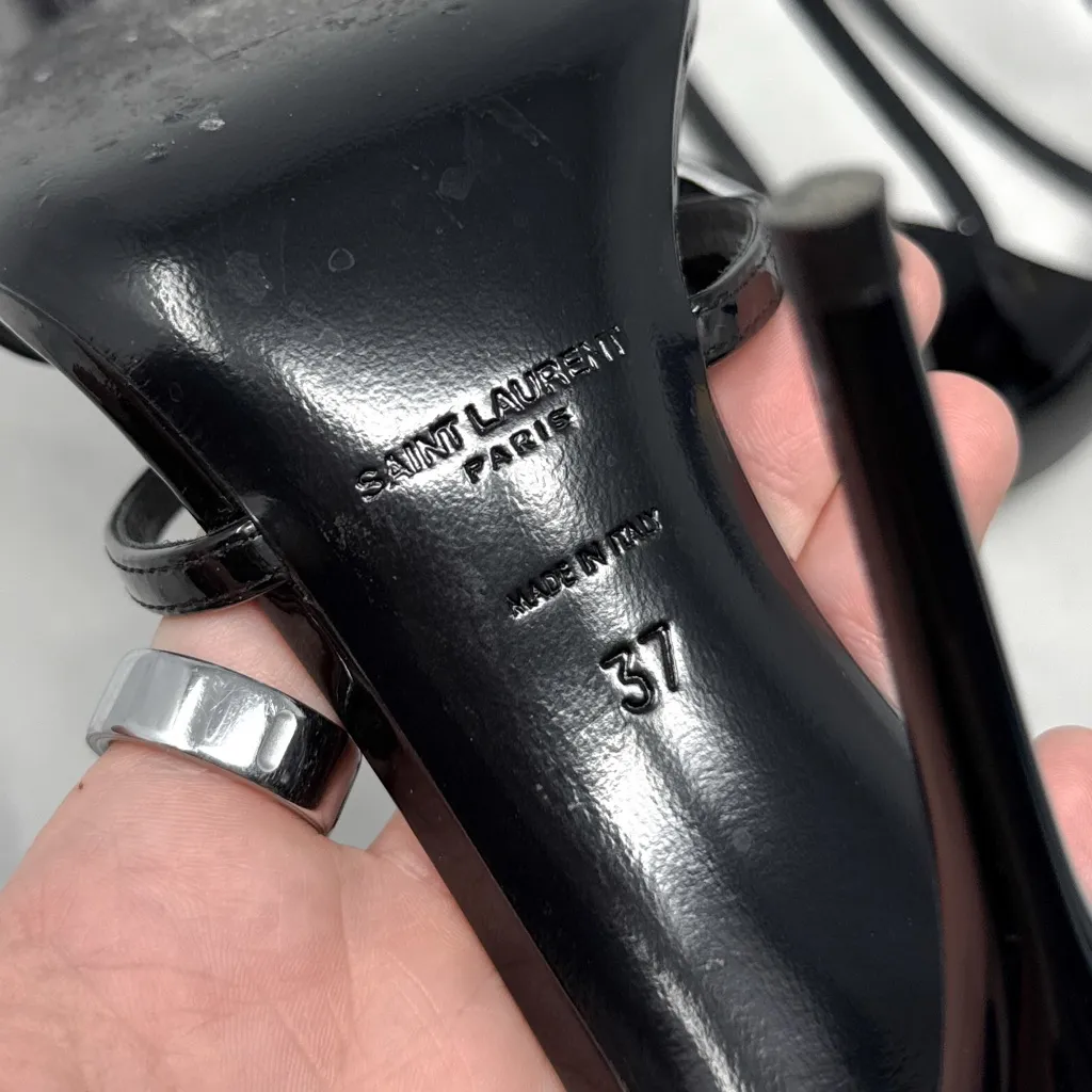 Saint Laurent YSL Cassandra Patent Leather Strappy Sandal Heel Designer Black 37 - Image 12