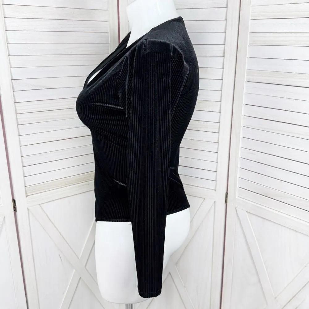 Good American All Day Ribbed Velvet Deep V Neck Bodysuit Black 4 XL - Image 3