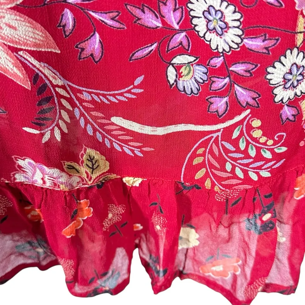 Vintage 90s Y2K Bohemian Floral Patchwork Midi Skirt Silky Ruffle Size Large - Image 8