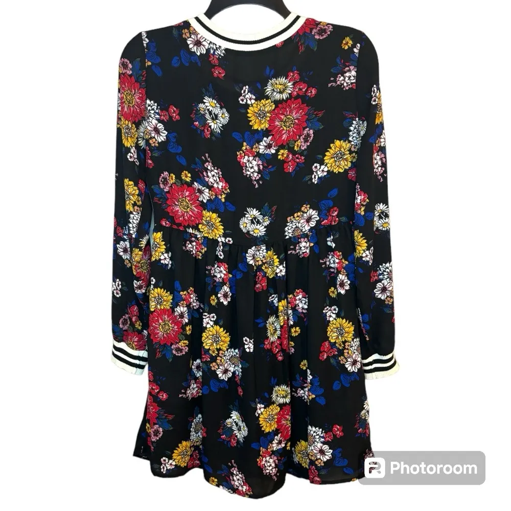 Black Floral Print Long Sleeve Dress Size Small - Image 2