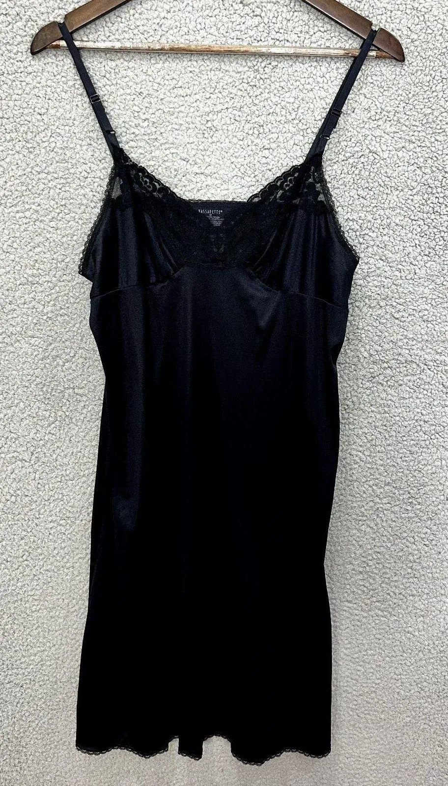 Vassarette Slip Dress Women 38 Black Lace Trim Lingerie Nightgown Y2K Goth Retro - Image 1