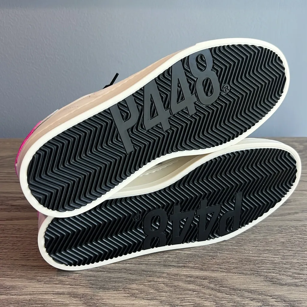 P448 Jack Low Sneakers Italian Leather White Black Hot Pink Gray Suede EU 40 - Image 8